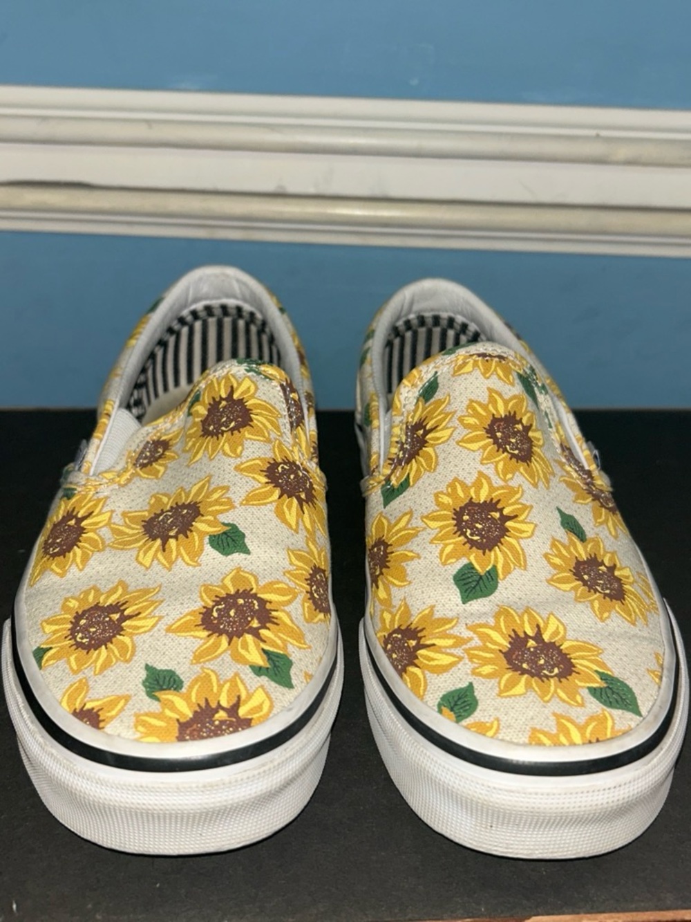 Vans Sunflower Slip-On Sneakers - Yellow, Green, Brown, White Size 6.5